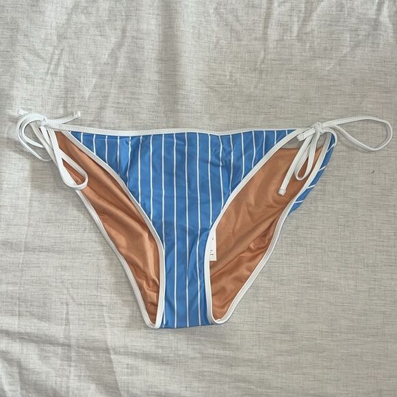 J. Crew String hipster bikini bottom in stripe blue white size Large - Picture 1 of 8
